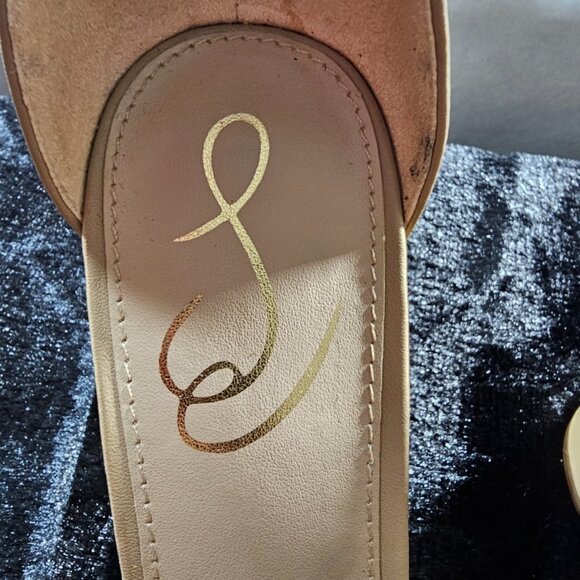 Sam Edelman Yaro Block Heel Sandals Size 7.5 Leather Ankle Strap Beige Nude - Picture 5 of 8